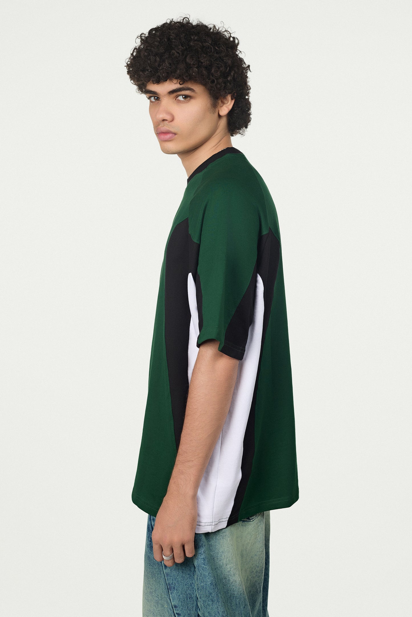 Contrast Panel Oversized T-Shirt (Black/Brown & Green/Black)