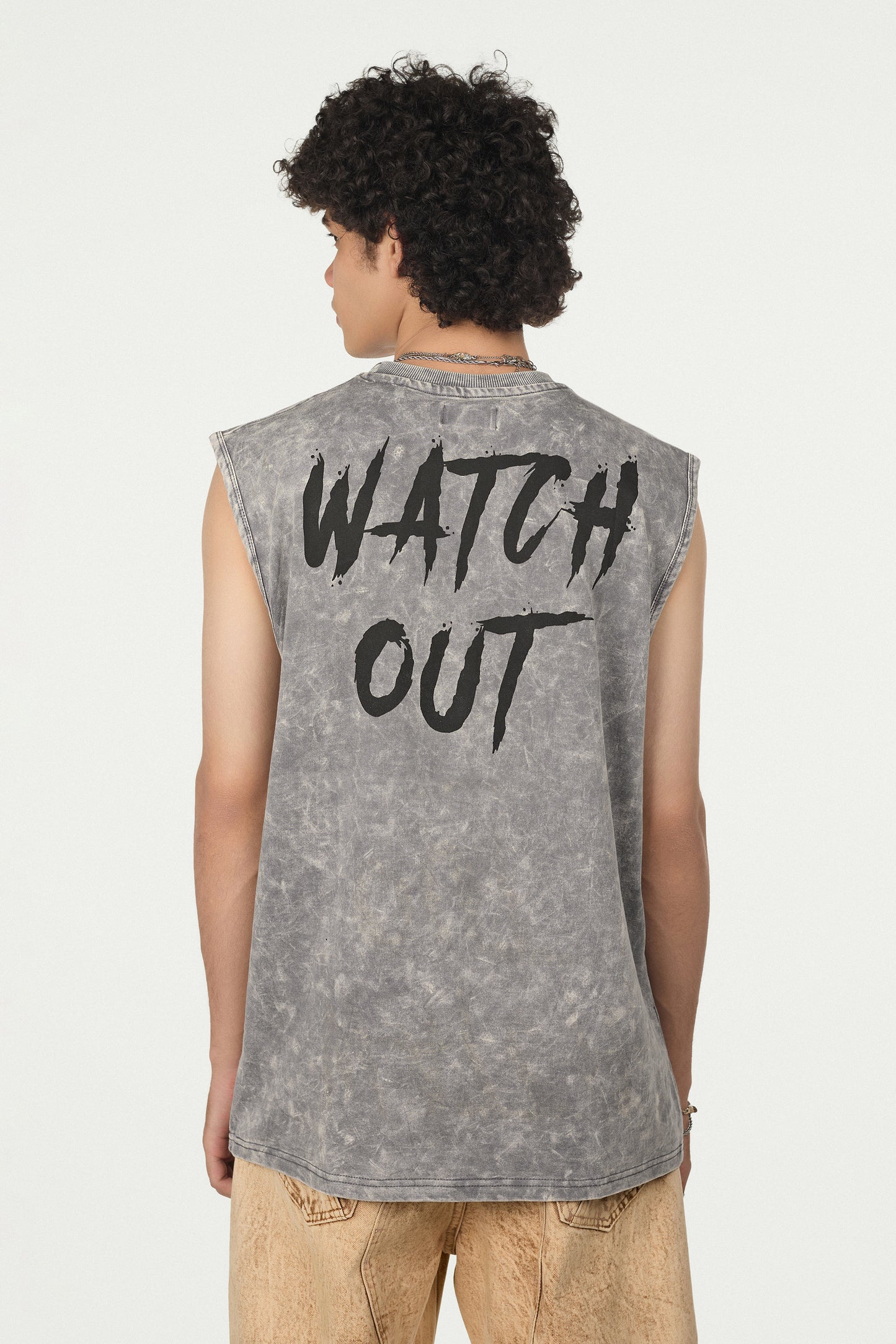 Acid Wash Sleeveless Oversized Tee