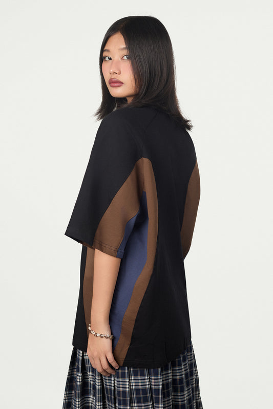 Contrast Panel Oversized T-Shirt (Black/Brown & Green/Black)