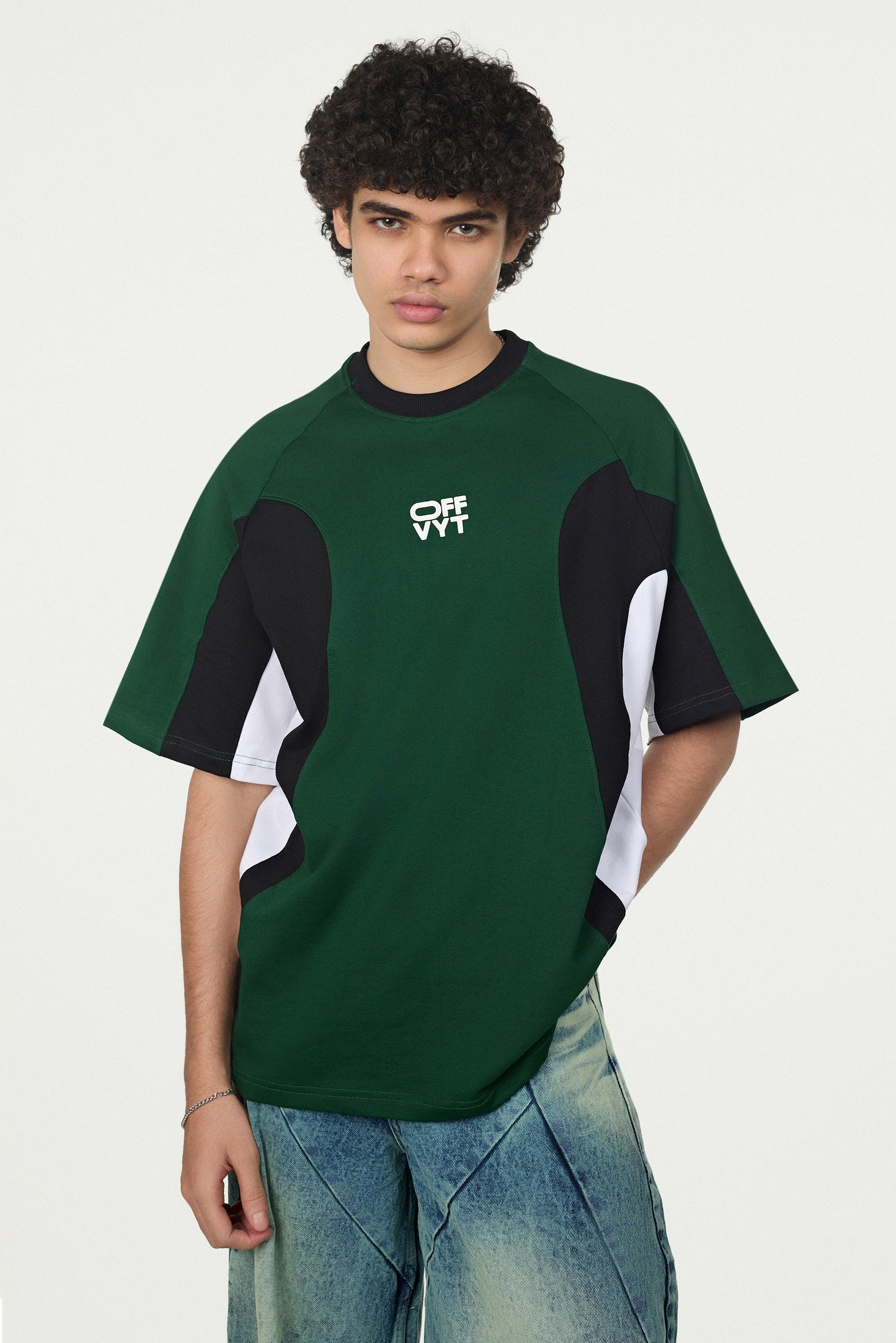 Contrast Panel Oversized T-Shirt (Black/Brown & Green/Black)