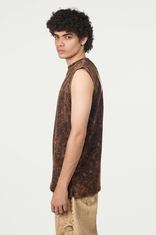 Acid Wash Sleeveless Oversized Tee