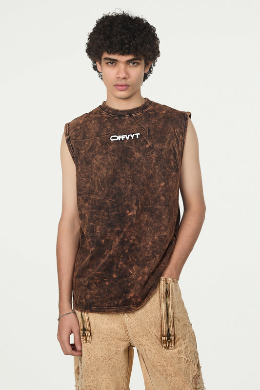 Acid Wash Sleeveless Oversized Tee