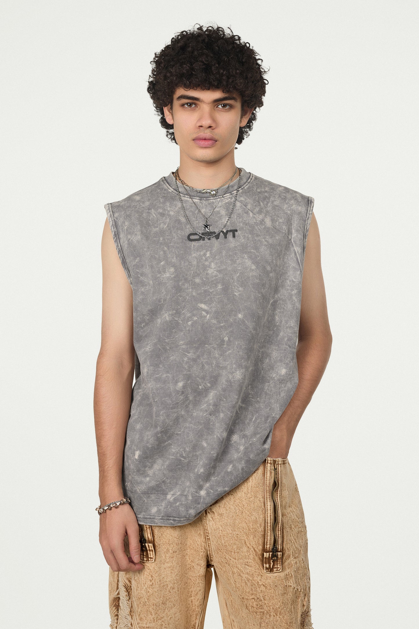 Acid Wash Sleeveless Oversized Tee