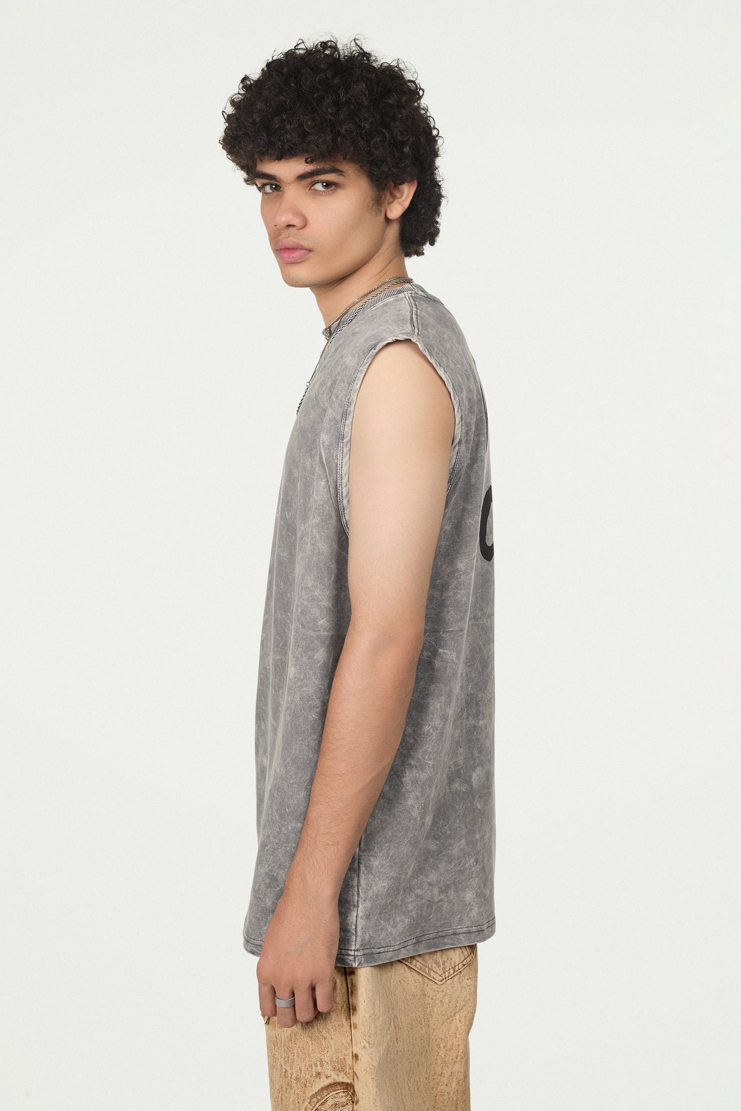 Acid Wash Sleeveless Oversized Tee
