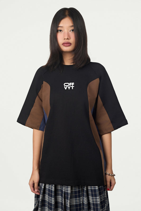 Contrast Panel Oversized T-Shirt (Black/Brown & Green/Black)