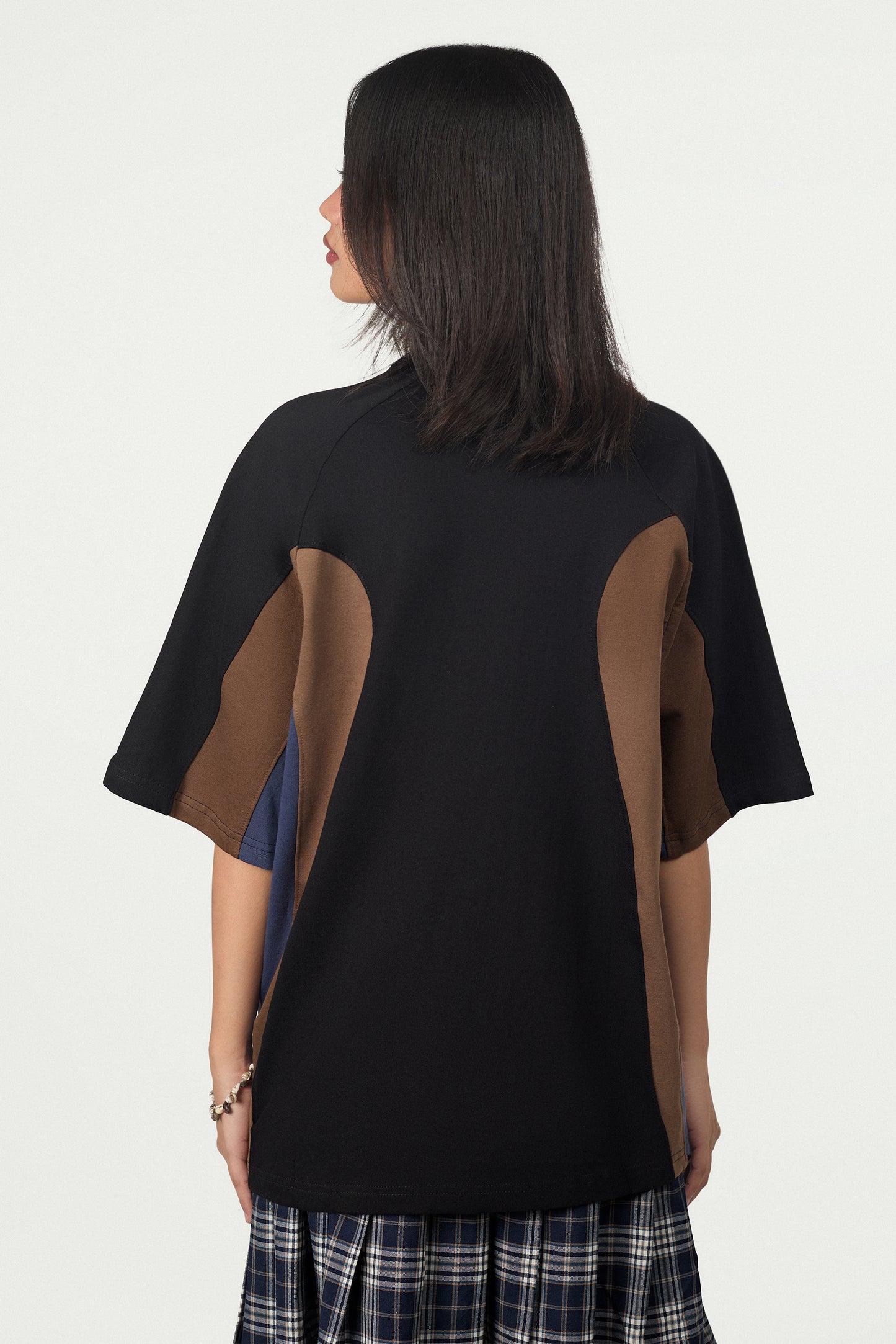 Contrast Panel Oversized T-Shirt (Black/Brown & Green/Black)